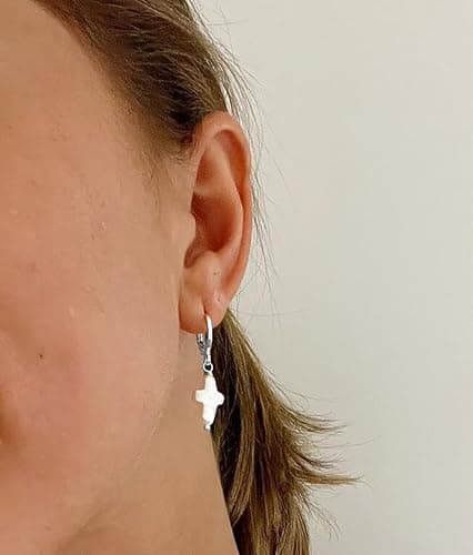 Iutymu Nature Freshwater Pearl Cross Earrings Elegant Christian Pearl Jewelry, Beachy Pearl Jewelry, Cross Pearl Earrings, Baroque Pearl Earrings thumbnail 2