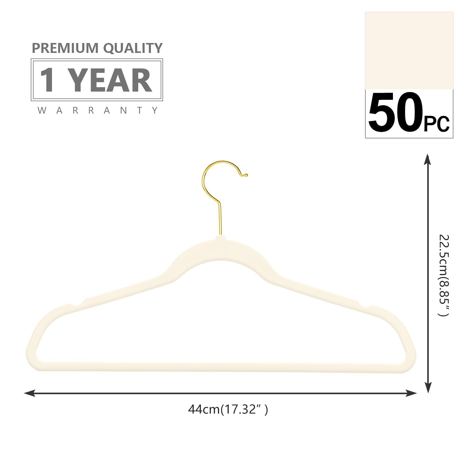 MIZGI Premium Velvet Hangers Pack 50 Pcs Heavyduty - Non Slip Slimline - Velvet Suit Hangers Ivory - Gold Hooks,Space Saving Clothes Hangers … thumbnail 2