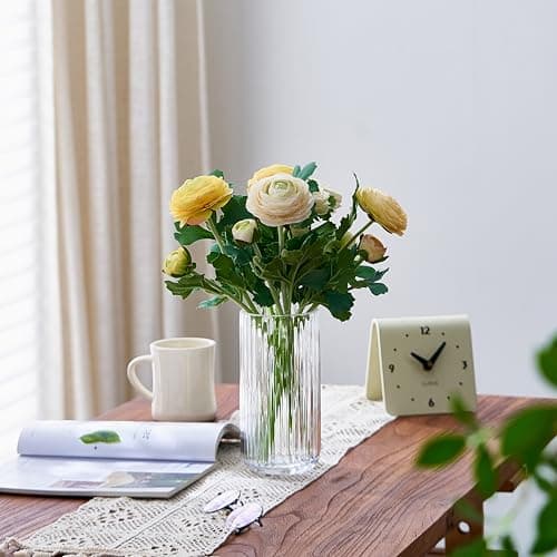 Clear Glass Flower Vase for Pampas Grass, 7.5 inch Medium Decorative Centerpiece Ribbed Vase for Dining Table, Office Desktop, Shelf Bookshelf, Mantel, Entryway, Bathroom, Countertop, Farmhouse, Gift thumbnail 3