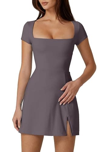 QINSEN Womens Square Neck Tennis Dress Short Sleeve Built in Shorts Golf Athletic Dress with Pockets thumbnail 6