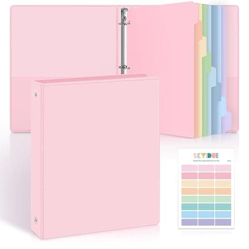 SKYDUE 1 Inch 3 Ring Binder with 8 Tab Dividers & 24 Labels, Pastel Binder Organizer for Letter Size Paper, Aesthetic School Binder for Notes, Documents, Office & Home Organization, Pink - Image 1