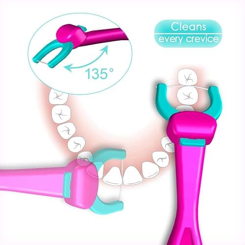 T.Smile Kids Evolutionary Clean Dental Flosser Kit, Child-Sized Handle & Refills, Fluoride Free, for Ages 3+, (Green Handle + 120 Refills) thumbnail 5