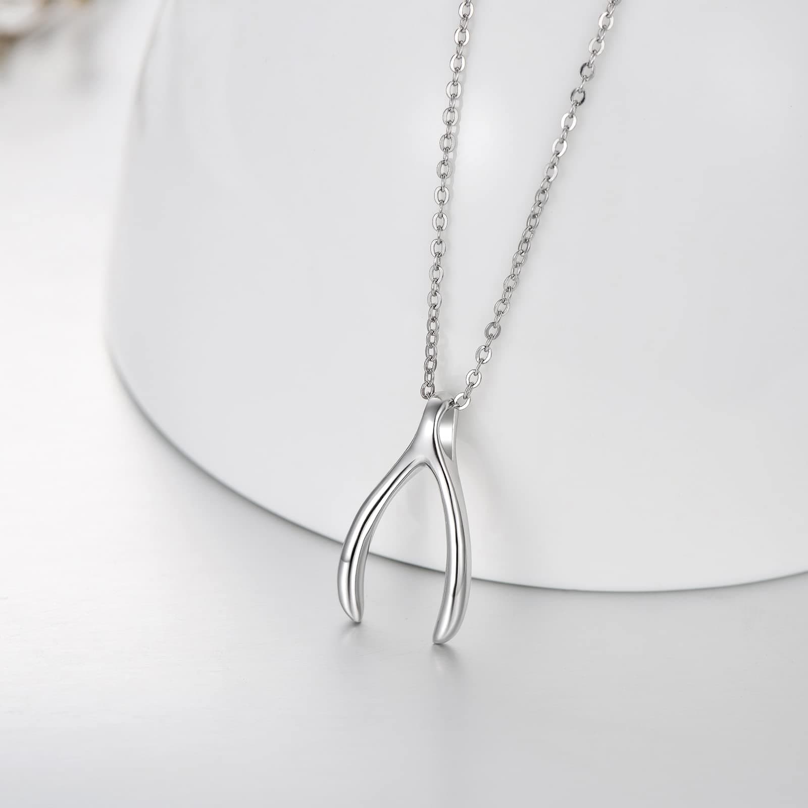 MEDWISE Silver/Gold/Rose Gold Wishbone Amulet Necklace for Women 925 Sterling Silver Classic Wishbone Pendant Necklace Wishbone Charm for Christmas Mothers Day Birthday Gifts thumbnail 4