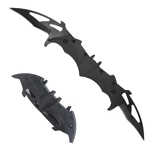 AZHU Twin Blade Knife, Folding Pocket with Clip, 12.4 Inches Stainless Steel Tactical Knife Bat Knives, Two Sharp Cut, Great Gift Idea for Comics Fans, Collectors (Black) - Image 1