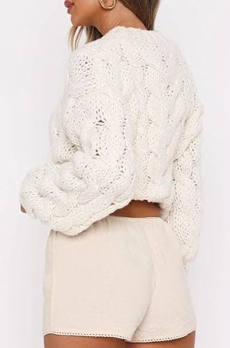 UAURORAO Women Oversized Chunky Cardigan Open Front Knit Tops Long Puff Sleeve Preppy Sweater Coats Cute Outwear thumbnail 4