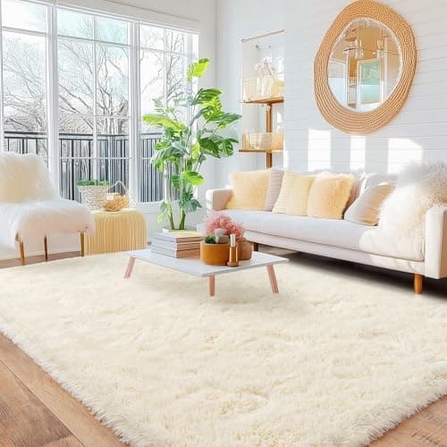 Quntue Cream Rugs for Bedroom, Ultra Fluffy Fuzzy Shag 5x7 Area Rug for Living Room, Modern Plush Soft Upgrade Non-Slip Carpet for Kids Girls and Boys, Dorms, Nursery, Home Decor Aesthetic thumbnail 7