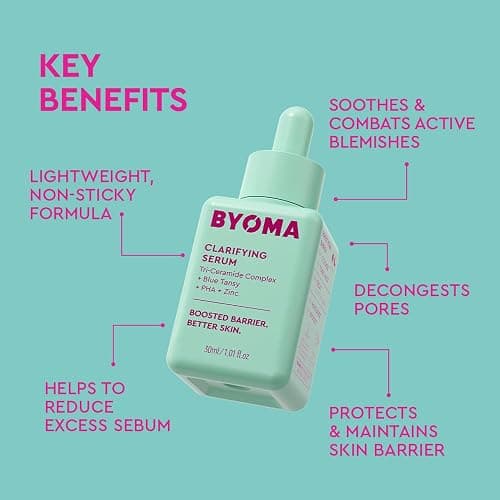BYOMA Clarifying Serum - Barrier Repair Serum - Clarifying Facial Serum for Acne Prone Skin - Calming Face Serum with Ceramides, Blue Tansy, PHA & Zinc - Balanced & Healthy Skin - 1.01 fl. oz thumbnail 3
