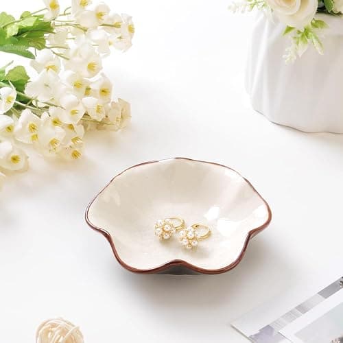 Ice Cracking Leaf Jewelry Dish, Decorative Ring Holder Small Trinket Tray Bowl, Gifts for Daughter Mom Friends, Milk White. thumbnail 5