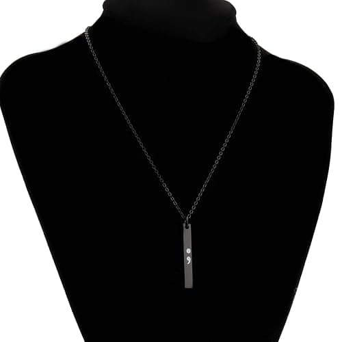 bobauna Semicolon Bar Necklace Mental Health Awareness Jewelry Inspirational Strength Gift For Cancer Survivor thumbnail 5