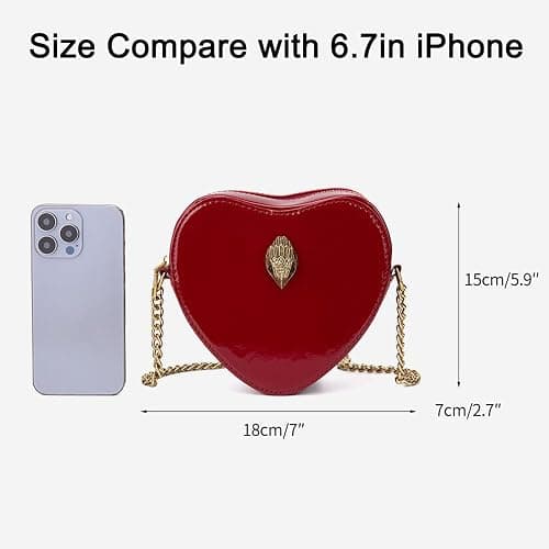 Rejolly Rainbow Stripe Heart Shaped Purse for Women Crossbody Bag Metallic PU Leather Shoulder Bag with Chain Strap - Burgandy thumbnail 6