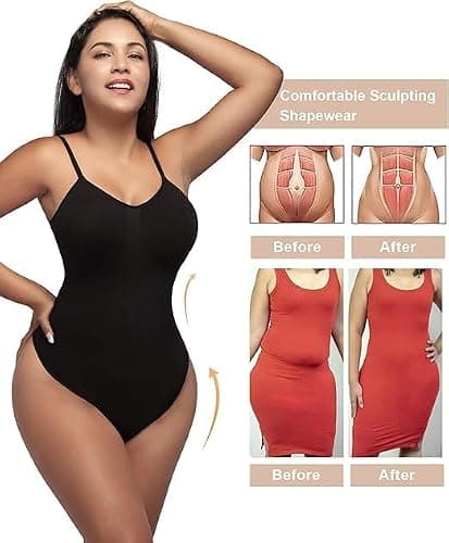 SHAPERX Women's Shapewear Tummy Control Body Shaper Seamless Snatched Waist Bodysuits Thong Tank Top - XX-Small-X-Small - Black Brief thumbnail 6