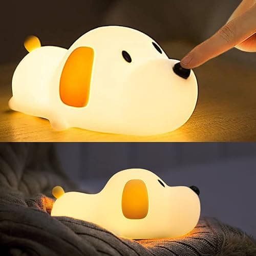 HAPPYBAG Kids Night Light,Cute Soft Silicone Dog Lamp Dimmable Nursery Portable Puppy Kawaii Lamps,Bedside Lamp for Baby and Toddler,Boy Girls - Image 1