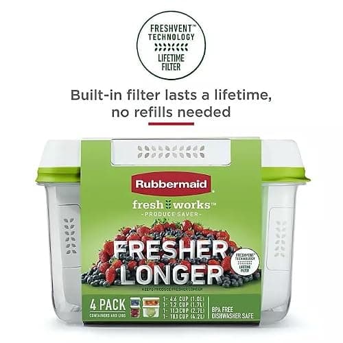 Rubbermaid FreshWorks Produce Saver, Medium and Large Storage Containers, With Lids, 8-Piece Set thumbnail 4