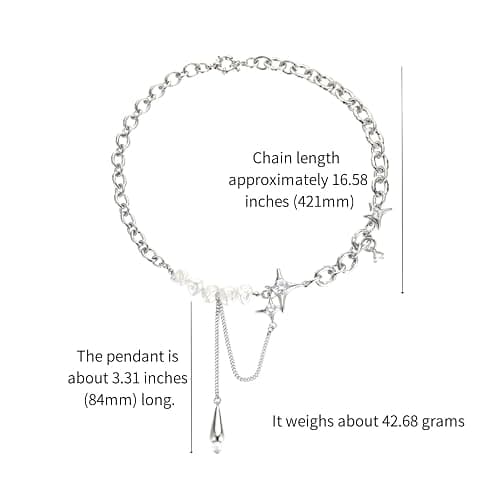 Fashion spliced ​​clavicle chain breeding irregular star pearl necklace women's jewelry silver metal choker personality chunky necklace teardrop shape tassel clavicle chain thumbnail 6