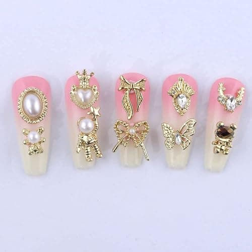 Dornail 50 Stück Gold Nail Charms,Mix Styles Glitzersteine Nägel Perle Legierung Nagel Steine Blume Schmetterling Strasssteine Nägel Herz Stern Nagel Charms DIY Nail Art Zubehör Frauen nägel Deko thumbnail 9