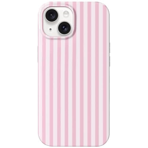 Hython for iPhone 15 Case Cute Striped Aesthetic Design Simple Stripes Cover 6.1", Thin Slim Soft TPU Bumper Shockproof Rubber Protective Phone Cases for Women Girls Girly Boys, Pink and White - Image 1