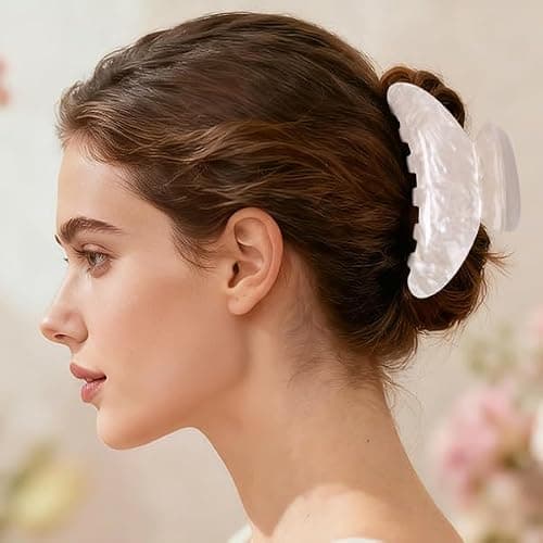 OWIIZI Durable Acetate Hair Clips for Women 4.13" Larger Claw Clips (White) | Non-slip Strong Hold Ponytail Barrette,Sturdy Butterfly Claw,Cute Hair Accessories for Girls Long Thick Thin Curly Hair thumbnail 4