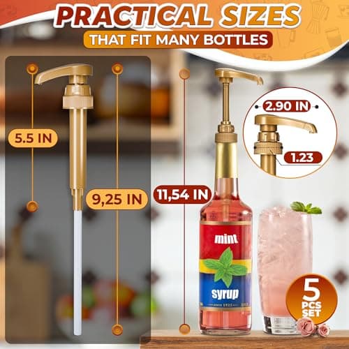 Pumps for Syrup Bottles 5 Pack - 9.25" Closed/11.54" Open Coffee Syrup Dispenser Pump - Lockable Mechanism, Fits Various 25.4 oz Bottles, Easy to Use & Clean, Suitable for Liquids, Pastes & Sauces thumbnail 2