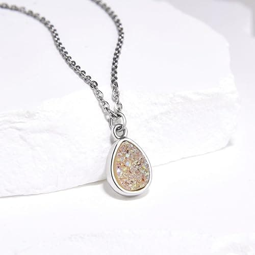 Adabele Natural Druzy Necklace Small Tiny Teardrop Gemstone Pendant 18 inch Sparkly Agate Stone Crystal Women Jewelry Tarnish Resistant Stainless Steel/Gold Plated Chain thumbnail 4