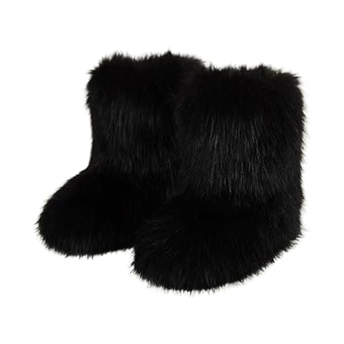 Chlemeter Women's Faux fur Boot Warm Comfortable Outdoor Flat Shoes Furry Fluffy Short Snow 2026 Boot Mid-Calf Boots - Image 1