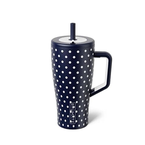 BrüMate Era 30 oz Tumbler with Handle & Straw | 100% Leakproof Insulated Water Bottle Tumbler with Lid & Flexible SoftSip Straw | Made of Stainless Steel | Cup Holder Friendly | 30oz (Navy Polka Dots) - Image 1