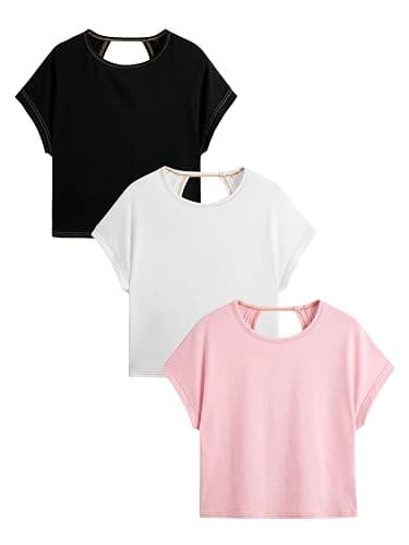 RoseSeek Women's 3 Packs Open Back Tops T Shirt Criss Cross Cut Out Tee Short Sleeve Crewneck Summer Backless Tops thumbnail 2