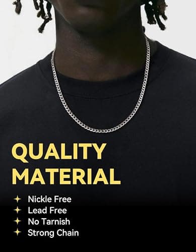 ChainsHouse Stainless Steel Cuban Link Chain Necklace for Men Women, Black/14K Gold Plated Flat Cuban Chain, 4mm/6mm/9mm/13mm Width Hip Hop Jewelry Mens Cuban Chain, 14"-30" Length-with Gift Box thumbnail 2
