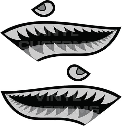 Flying Tigers Shark Mouth Teeth Sticker Set Tactical (4" INCHES - 4 Pair) - Image 1