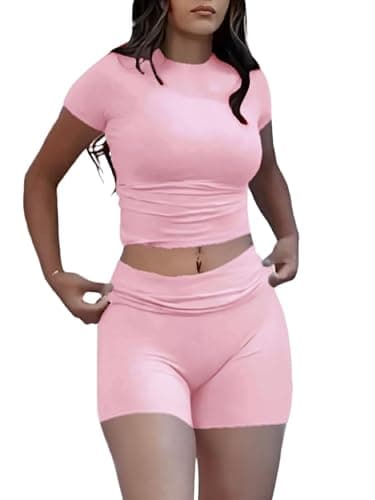 AYWA Two Piece Short Sets for Women Summer Lounge Sets | Slim Fitted Tee, Short Sleeve Tops, Foldover Shorts, Matching Lounge Sets, Workout Sets - Image 1