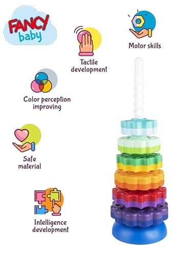 FANCY Grande Pyramide pour Bébé Jouet à Empiler 40 cm - Jouet d’Éveil avec Les Engrenages Jeux Éducatifs pour Bébé Empilement et Culbuto Cadeau Enfant 1 2 3 Ans (Grande) thumbnail 8