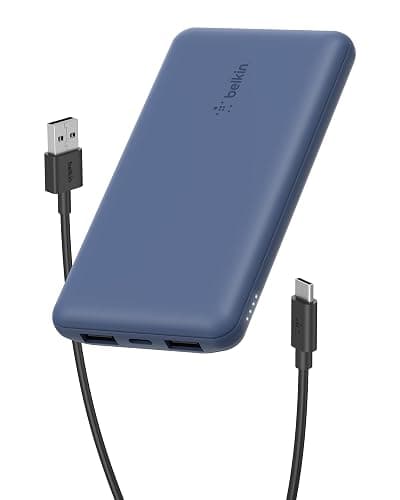 Belkin Portable Charger, USB C Power Bank 10000 mAh w/ 2xUSB-A Ports, 15W w/ Type-C to Type-A Cable - iPhone 17, Air, Pro, Pro Max, Samsung Galaxy S25, Nintendo Switch 2, Google Pixel 10, etc. - Blue - Image 1