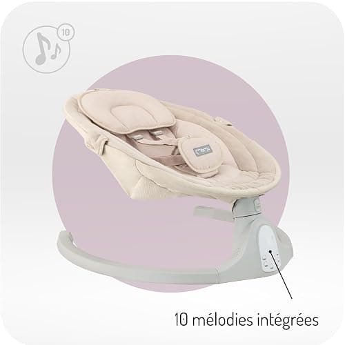 Balancelle MoMi KENANI SAND jusqu'à 9 kg, écran LED, télécommande, Bluetooth pour smartphone, alimentation piles/secteur, harnais de sécurité 5 points, arche et jouets thumbnail 6