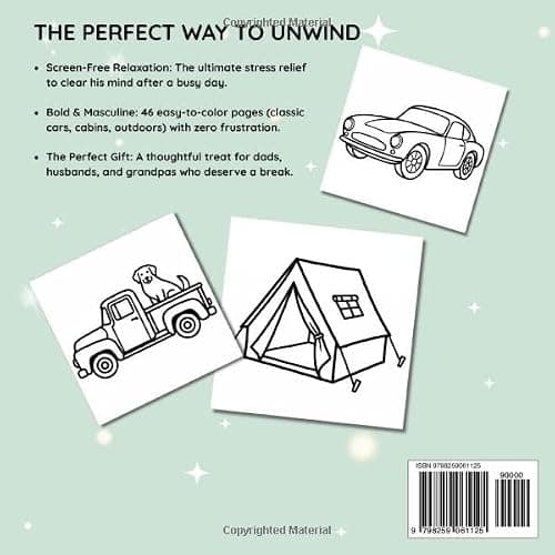 THE COZY MEN: Bold & Easy Coloring Book for Adults: Stress Relief and Relaxation for Men with Vintage Cars, Cozy Cabins & The Great Outdoors | A Perfect Gift for Dads and Husbands thumbnail 2
