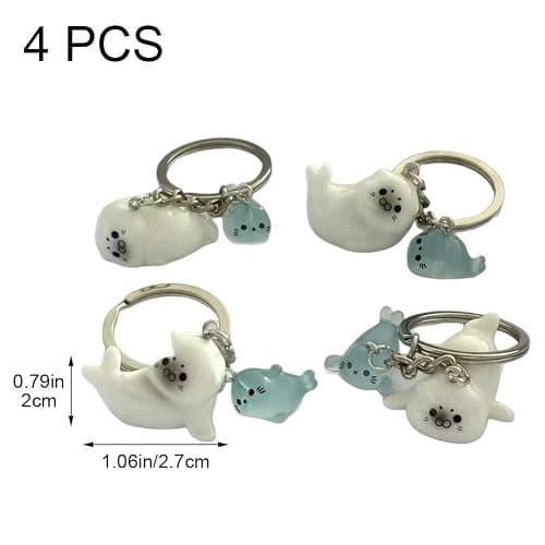 4 Pcs Cartoon Luminous Seal Keychain, Glow in The Dark Mini Sea Animal Keyring Bag Charm Pendants for Handbag Purse Car Keys Accessories thumbnail 4