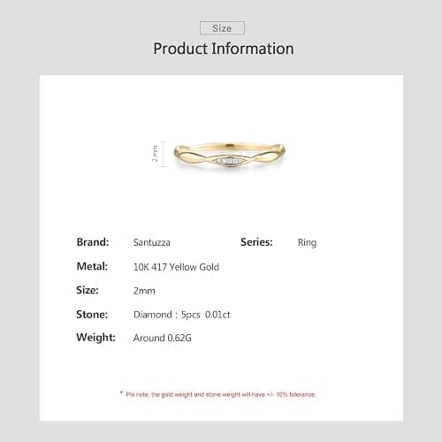 Santuzza 10K Solid Gold Genuine Diamond Dainty Twisted Stacking Ring for Women thumbnail 6