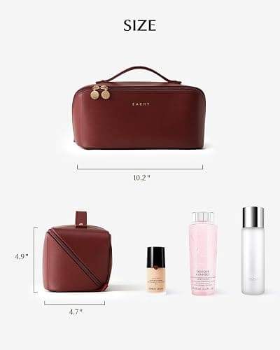 DESK | Amazon | EACHY Travel Makeup Bag,Large Capacity Cosmetic Bags for Women,Waterproof Portable Pouch Open Flat Toiletry Bag Make up Organizer with Divider and Handle - Large - AO-Red thumbnail 4
