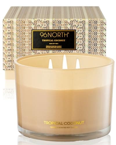96NORTH Luxury Coconut Soy Candle | Large 3 Wick Jar Candle | Up to 50 Hours Burning Time | Tropical Beach Scented Candles for Home | 100% Natural Soy Wax | Housewarming Gift for Women and Men - Image 1
