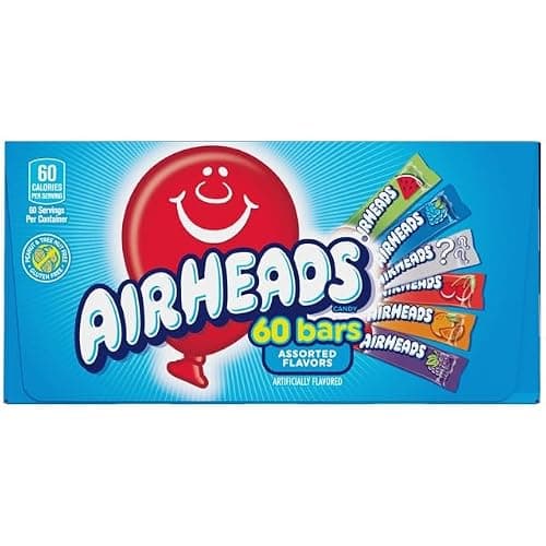Airheads Full-Size Candy Bars,Taffy Candy Bulk Variety Pack,Individually Wrapped,Six Assorted Fruit Flavors Artificially Flavored,Box,60 Count (Pack of 2) thumbnail 12