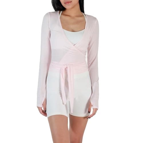 Usweetie Women's Ballet Wrap Top Long Sleeve Tie Workout Pilates Yoga Wrap Top - Image 1