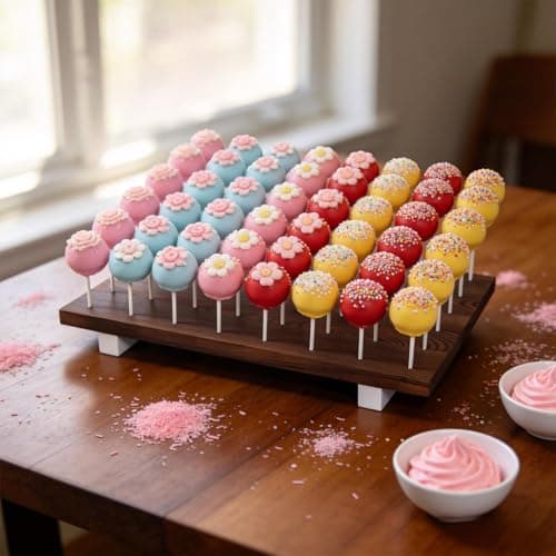 jubilander Wood Cake Pop Stand, 48 Holes Lollipop Stand Holder with 100 Sticks, 100 Wrappers, 100 Ties, Cake Pop Display Stand Board for Baby Shower Birthday Party Wedding Ceremony (L) thumbnail 6