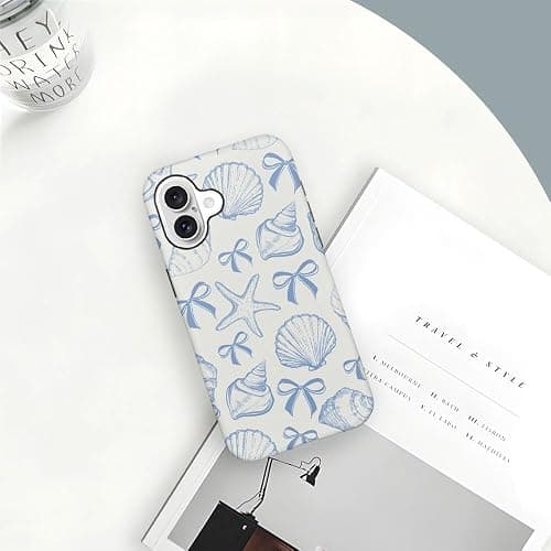 DAIZAG Case Compatible with iPhone 16,Fit Shockproof Cover for Women Girls,Blue Seashell Bow thumbnail 6