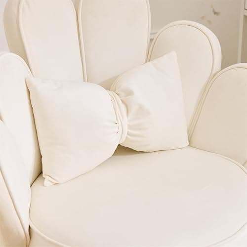 VINGLI Petal Makeup Vanity Chair with Back,Flower Cute Girls Desk Chair Comfy No Wheels,Modern Dining Chair,Small Accent Chair with Adustable Gold Legs&Bow Pillow for Home Office,Bedroom,Velvet,White thumbnail 8