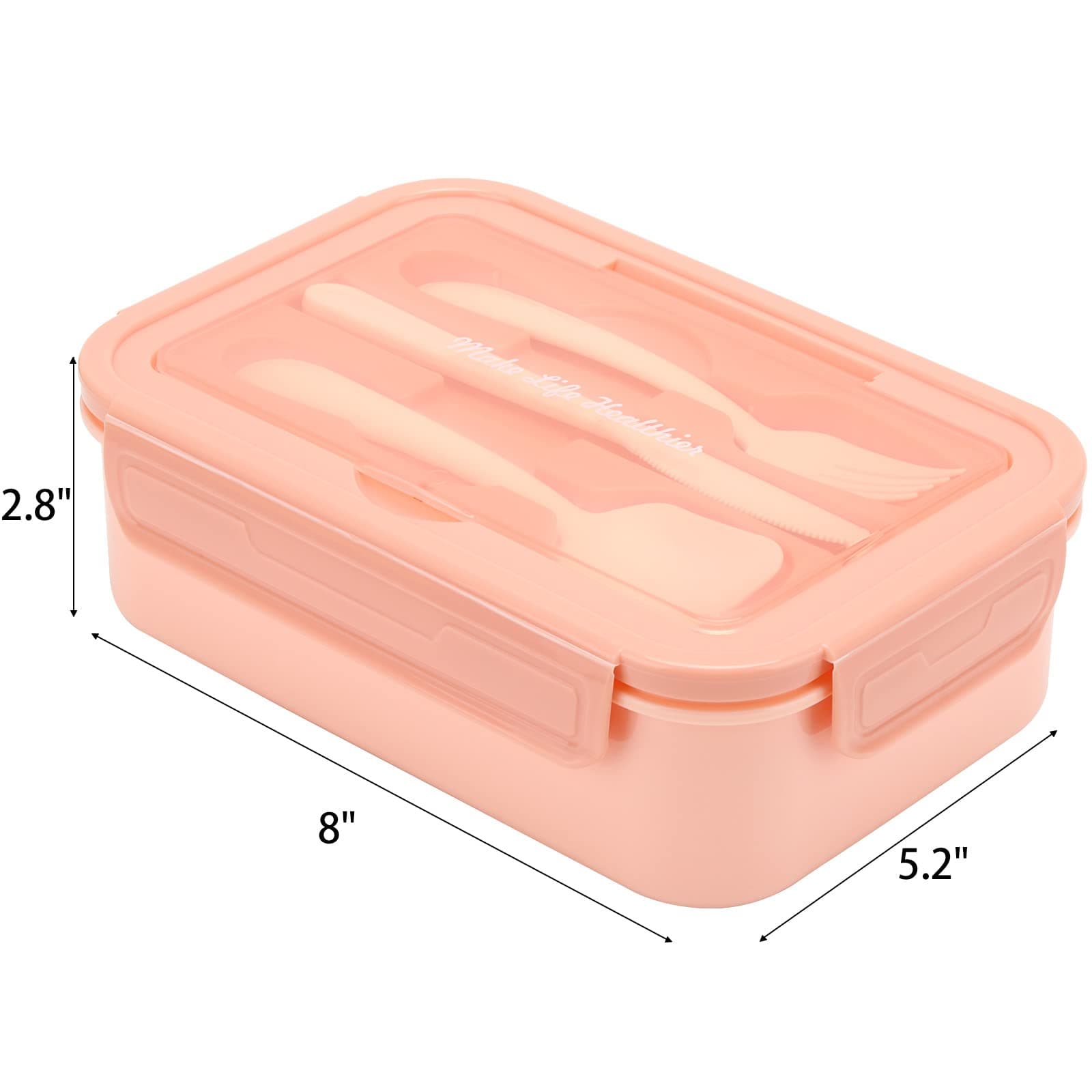 Bento Boxes for Adults and Kids, 1100 ML Lunch Box with 3 Compartment and Utensil Set, Leakproof Lunchbox Food Container for Dinning out, Work, School, Picnic - Pink thumbnail 2