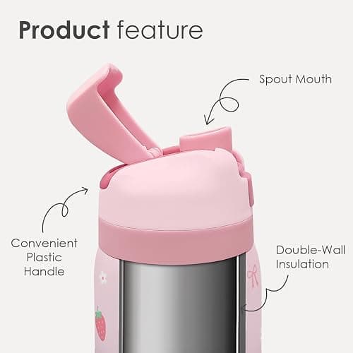 Strawberry Bow Insulated Stainless Steel Water Bottle with Straw for Sports and Travel, 32oz, Gifts for Women Girls Friends Teens Birthday Christmas thumbnail 3
