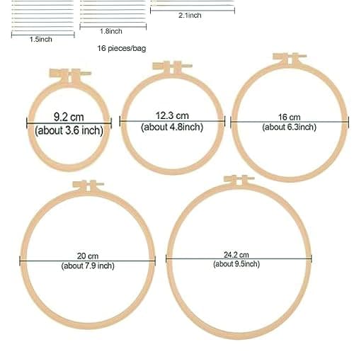 Syyflibb 5 Pcs Embroidery Hoop Set, Round Plastic Cross Stitch Hoops with 16 Needles (3.6In to 9.5In), Small Embroidery Hoops for Craft Sewing, Broderie, Cross Stitch Supplies, Ideal for Beginners and DIY Enthusiasts (Bamboo color) thumbnail 2