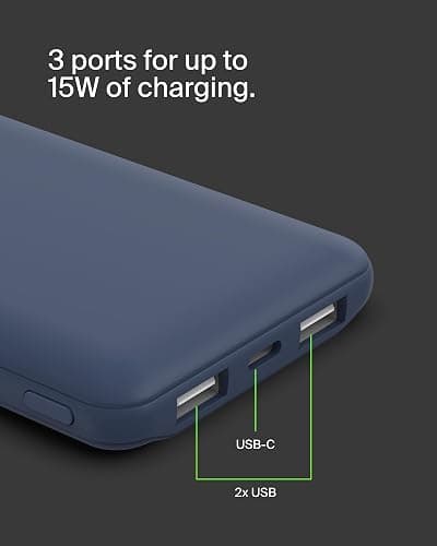 Belkin Portable Charger, USB C Power Bank 10000 mAh w/ 2xUSB-A Ports, 15W w/ Type-C to Type-A Cable - iPhone 17, Air, Pro, Pro Max, Samsung Galaxy S25, Nintendo Switch 2, Google Pixel 10, etc. - Blue thumbnail 8