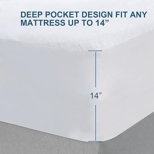 Twin XL Mattress Protector Cover Cooling,Extra Long Twin Waterproof Viscose Terry Mattress Protector for College Dorm Room Essentials,Soft and Noiseless,Deep Pocket Fits Up to 14 Inch Mattress thumbnail 3