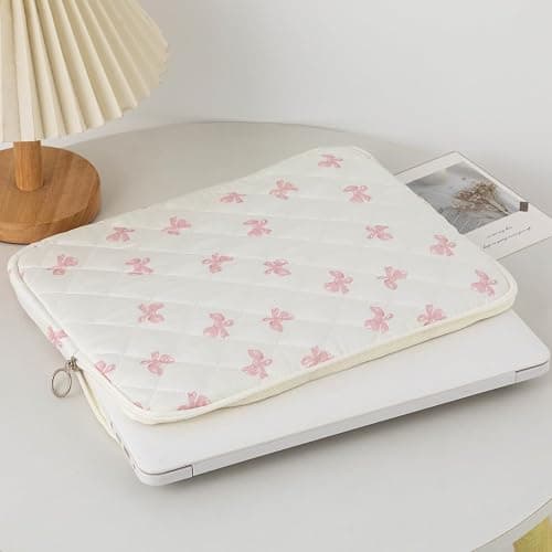 Cutecore Bow Puffy Quilted Laptop Sleeve Y2K Preppy Tablet Protective Case Girly Coquette Aesthetic Notebook Pouch (Pink,13 inch) thumbnail 4