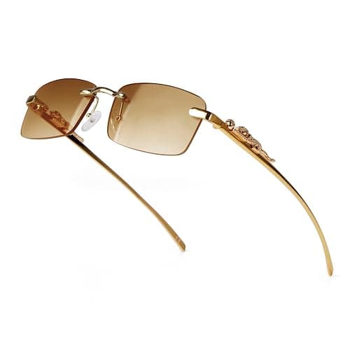 piscm Vintage Rimless Rectangle Sunglasses for Women Men,Trendy Gold Metal Frameless Square Sun Glasses Transparent Eyewear thumbnail 4