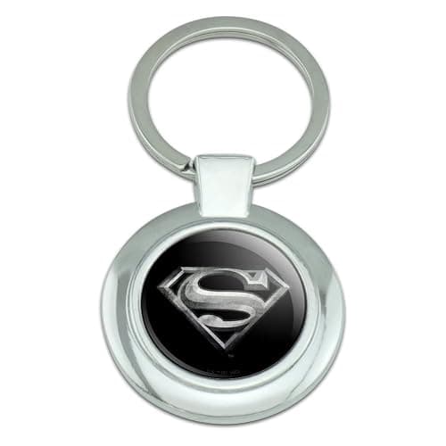 Superman Steel Logo Keychain Classy Round Chrome Plated Metal - Image 1